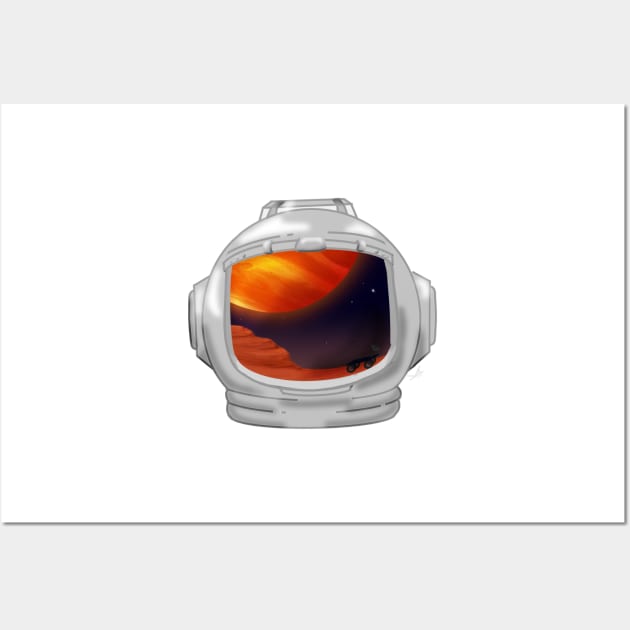 Space Helmet Red Planet Reflection Wall Art by FernheartDesign